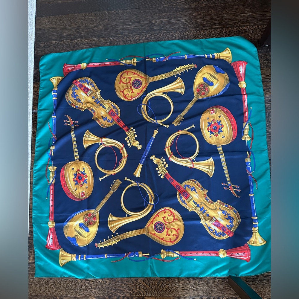 Vintage Silk Colorful Musical Instrument Scarf
